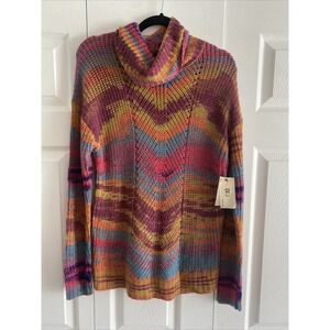 OVLA Womens Small Rainbow Knit Cowl Neck Sweater NEW Cozy Fall Soft Chunky
